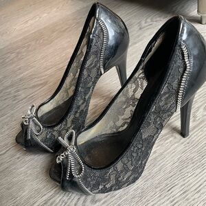 GUESS Black Lace & Zipper Heels. Size 8